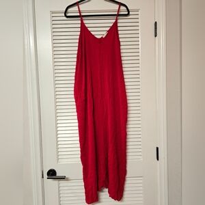 Lovestitch - Red Sleeveless Long Maxi Dress With Adjustable Straps & Pockets